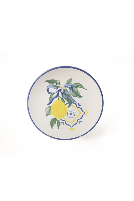 Hermia Set de Servir Pasteles de 4 piezas en Cerámica, 20 cm, Blanco, Azul Marino y Amarillo